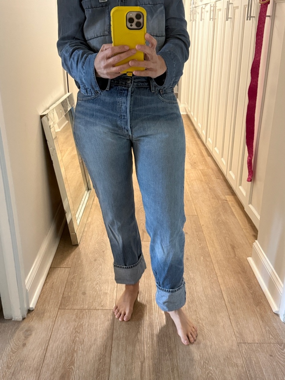 Levi's light blue denim jeans with leather patch. Size 34/34. 501s.